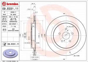 Диск тормозной LEXUS RX350 (15-) задний (1шт.) BREMBO 09E03111 BREMBO