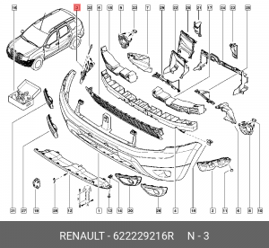 Кронштейн бампера RENAULT Duster переднего правый OE 622229216R RENAULT