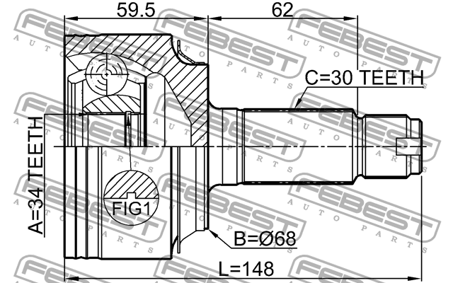 ШРУС наружный 34x68x30 HONDA CR-V RE3/RE4 2007-2012 0310-CRVDI 0310-CRVDI FEBEST