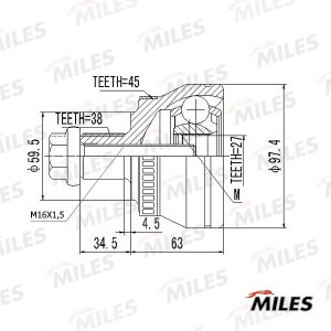 ШРУС наружный AUDI A4 1.8-3.0 00- (с ABS) (GKN 304335) GA20029 GA20029 MILES