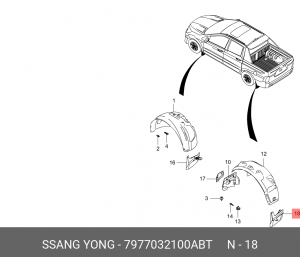 Брызговик SSANGYONG Actyon Sport (12-) задний левый OE 7977032100ABT SSANG YONG