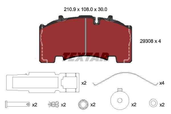 Колодки тормозные BPW SAF дисковые (с выточкой,оси SAF SKRB 9022K01/SK7)(4шт.)TE 2930801 TEXTAR