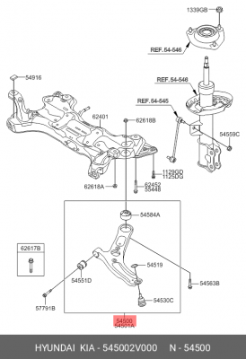Рычаг подвески HYUNDAI Elantra (11-),Veloster (12-) передний нижний левый OE 545002V000 HYUNDAI KIA
