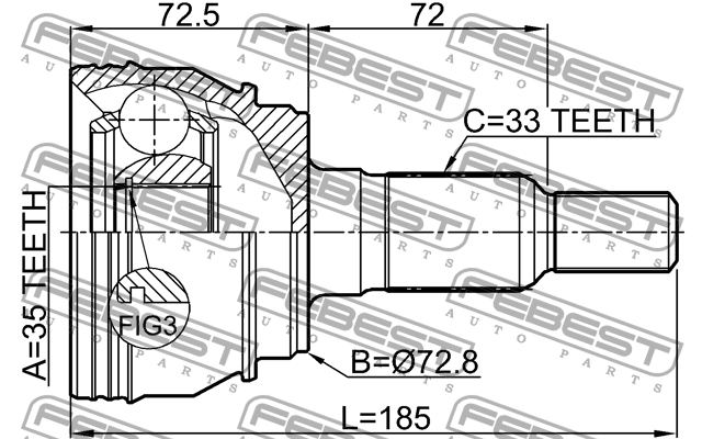 ШРУС внешн (35x72.8x33) CADILLAC ESCALADE II 1999-2006 3210-ESCIII 3210-ESCIII FEBEST