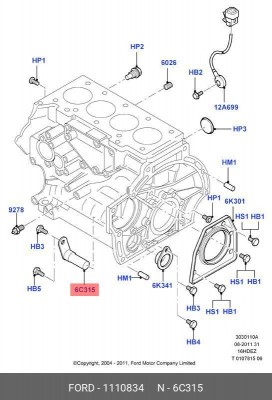 Датчик положения коленвала FORD Focus (1.4/1.6) OE 1 110 834 FORD