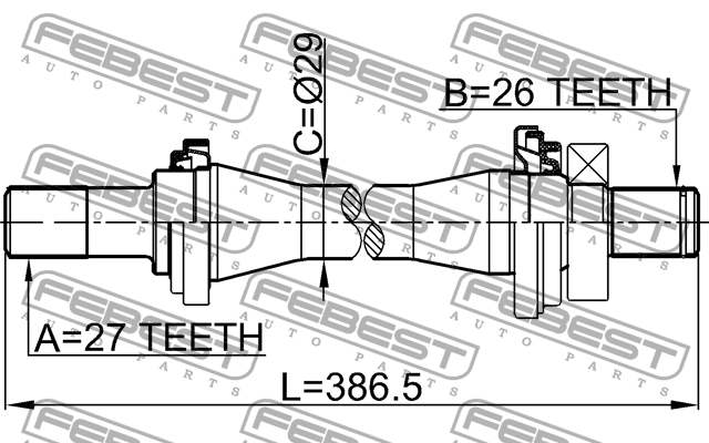 полуось правая! 27x386x26\ Hyundai Tucson 04-10 1212-TUC FEBEST