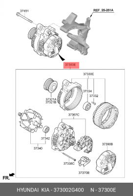 Генератор HYUNDAI ix35 (10-) (2.0) KIA Sportage (10-) (2.0) (110A,13.5V) (AMS) O 373002G400 HYUNDAI KIA