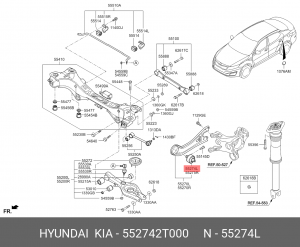 Сайлентблок KIA Optima (11-) рычага заднего продольного левого OE 552742T000 HYUNDAI KIA