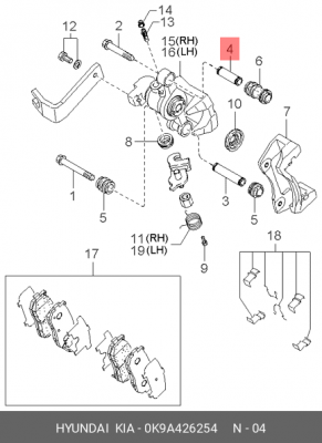 Втулка KIA Spectra (01-) суппорта переднего верхняя OE 0K9A426254 HYUNDAI KIA