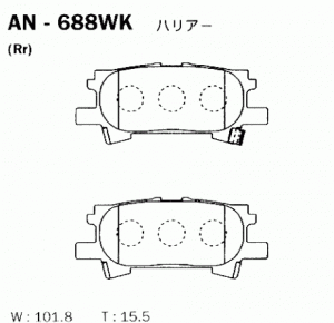 Колодки тормозные дисковые задние ПОДХОДЯТ ДЛЯ LEXUS RX300-400h (_U3_), TOYOTA H AN688WK AKEBONO