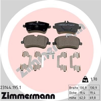 колодки дисковые !перед. 131x62x20 \ MB W203/S203/CL203/C209 1.6-2.0/2.0CDi/2.2C 23144.195.1 ZIMMERMANN