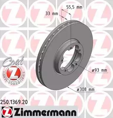 диск тормозной !перед. 308x33/56-5x111 \ Ford Transit/Transit Custom 2.0d/2.2d 1 250.1369.20 ZIMMERMANN