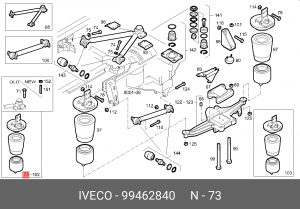 пневмопод. подв.!задн.лев.В: кроншт. 4отв.d. 1штуц. Н: 1шп.\Iveco EuroTech/Stral 99462840 IVECO