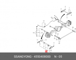 Рычаг подвески SSANGYONG Rexton (02-) (+ABS) продольный задний нижний правый OE 4550408000 SSANG YONG