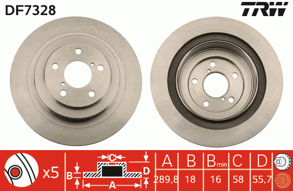 Диск тормозной SUBARU Outback (03-),Impreza (00-) задний (1шт.) TRW DF7328 TRW