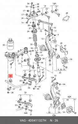 втулка стабилизатора переднего! d27\ Audi A4-A8 94> 4D0 411 327 H VAG