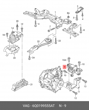 Опора двигателя VW Polo (05-) AUDI A1 (11-14) SKODA Fabia (07-) левая OE 6Q0 199 555 AT VAG