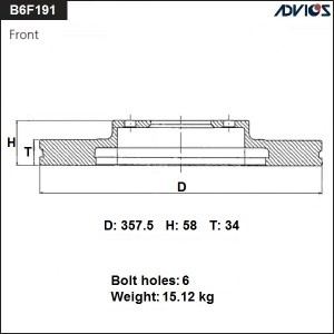 Диск тормозной пер. ADVICS B6F191B B6F191B ADVICS