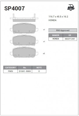 Колодки тормозные HONDA HR-V задние (4шт.) SANGSIN SP4007 SANGSIN