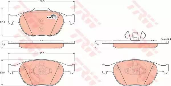 Колодки тормозные FORD Focus, Tourneo, Transit передние (4шт.) TRW GDB1532 TRW