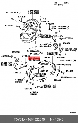 КОЛОДКА СТ.ТОРМОЗА 46540-22040 46540-22040 TOYOTA