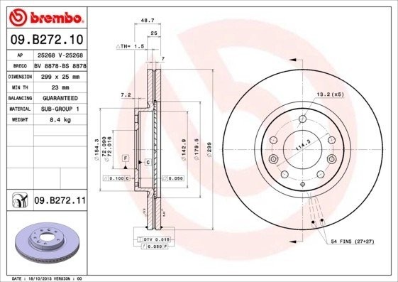 Диск тормозной MAZDA 6 (08-12) передний (1шт.) BREMBO 09.B272.10 BREMBO