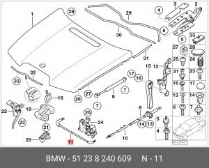 трос открывания капота!средний\ BMW E66 51 23 8 240 609 BMW