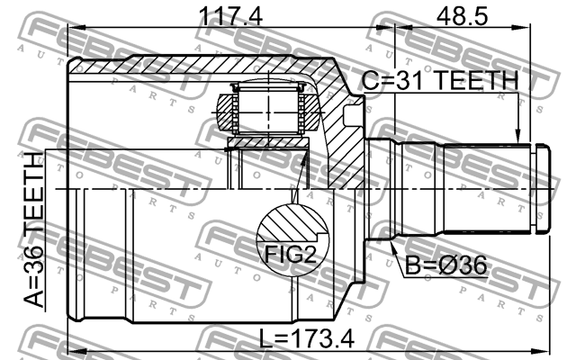 ШРУС внутр левый HYUNDAI SANTA FE 10 (2010-) 1211-CM10LH 1211CM10LH FEBEST