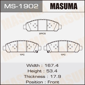 колодки дисковые передние !\ Toyota Venza 09-11 MS1902 MASUMA