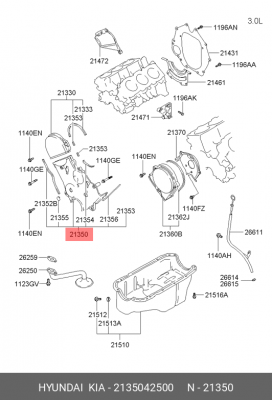 Кожух ремня ГРМ HYUNDAI Porter нижний OE 2135042500 HYUNDAI KIA