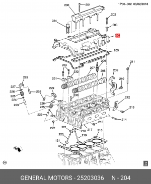 Крышка ГБЦ (в сборе) OPEL Astra J/Corsa D/Insignia/Zafira C 1.2/1.4L GENERAL MOT 25203036 GENERAL MOTORS