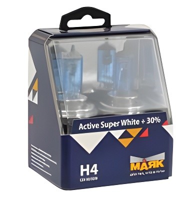 Лампа галогенная H4 12V 60/55W "Маяк" Active Super White (+30%) (2 шт.) 72420ASW+30 MAYAK