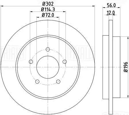 Диск торм. Mazda Tribute (04-)/Ford Maverick (04-) перед. d=302 (окраш.) (DF 270 DF 270114 TRIALLI