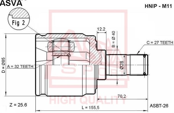 ШРУС ВНУТРЕННИЙ ПРАВЫЙ 32x40x27(58.5 HONDA CR-V 97-00 MT [12] HNIPM11 HNIP-M11 ASVA
