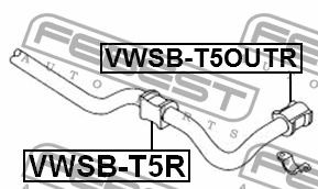 Втулка стабилизатора VOLKSWAGEN TRANSPORTER 7H 2003-2010 VWSB-T5R VWSB-T5R FEBEST
