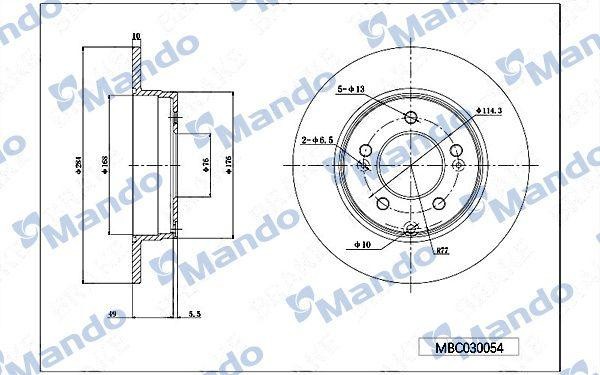 Диск тормозной HYUNDAI Sonata YF (16-) KIA Optima (16-) задний (1шт.) MANDO MBC030055 MANDO