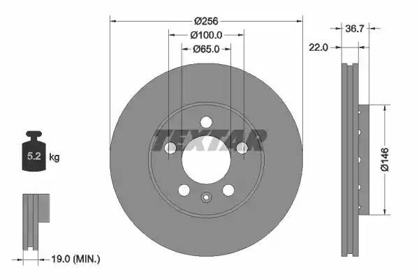 Диск тормозной VW Golf 4,5 AUDI A2,A3 SKODA Fabia,Octavia передний (1шт.) TEXTAR 92082205 TEXTAR