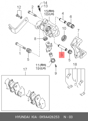 Втулка KIA Spectra (01-) суппорта переднего нижняя OE 0K9A426253 HYUNDAI KIA