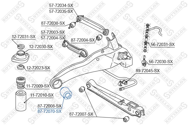 сайлентблок зад. продол. рычага!\ Mitsubishi Carisma 02> 87-72070-SX STELLOX
