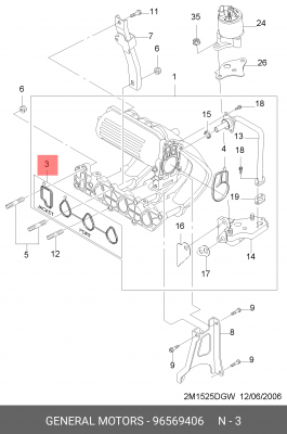Прокладка коллектора DAEWOO Matiz (03-) (0.8) впускного OE 96569406 GENERAL MOTORS