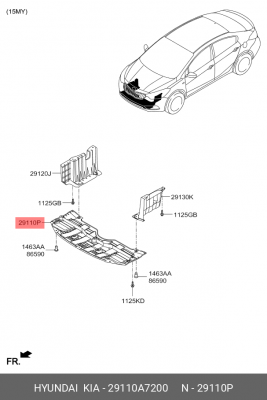 Защита двигателя KIA Cerato (16-) передняя OE 29110A7200 HYUNDAI KIA