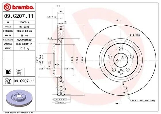 Диск тормозной 09.C207.11 09.C207.11 BREMBO