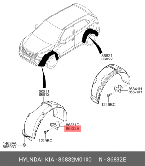 Брызговик передний правый 86832M0100 HYUNDAI KIA