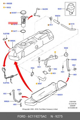 Бензонасос с датчиком уровня топлива Transit (2006 - 2014) Duratorq-TDCI в сборе 6C11-9275-AC FORD