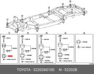 подушка рамы!\ Toyota Land Cruiser Prado 120 GRJ12/KDJ12/RZJ12/TRJ12 02-09 52202-60100 TOYOTA