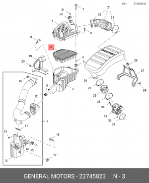 Фильтр воздушный CHEVROLET Captiva (07-) (2.0 D/2.4) OE 22745823 GENERAL MOTORS