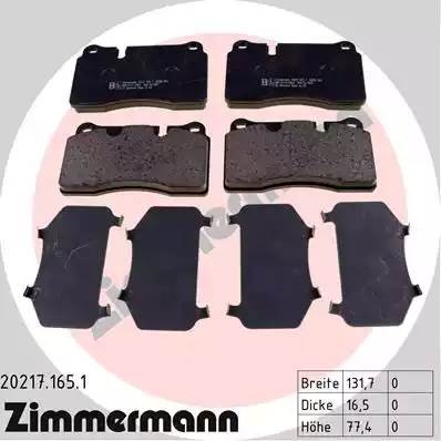 колодки дисковые !перед. 132x77x17 \ Land Rover Range Rover/Range Rover Sport 4. 20217.165.1 ZIMMERMANN