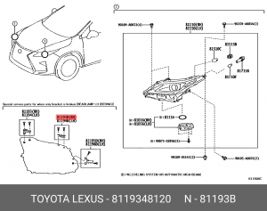 кронштейн защитной накладки! правой фары верхний\ Lexus RX350/450 15> 81193-48120 TOYOTA