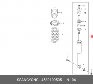 Амортизатор SSANGYONG Kyron (05-),Actyon (05-) задний левый/правый газовый OE 4530109505 SSANG YONG