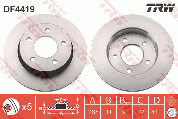 Диск тормозной MAZDA 3 (02-) задний (1шт.) TRW DF4419 TRW